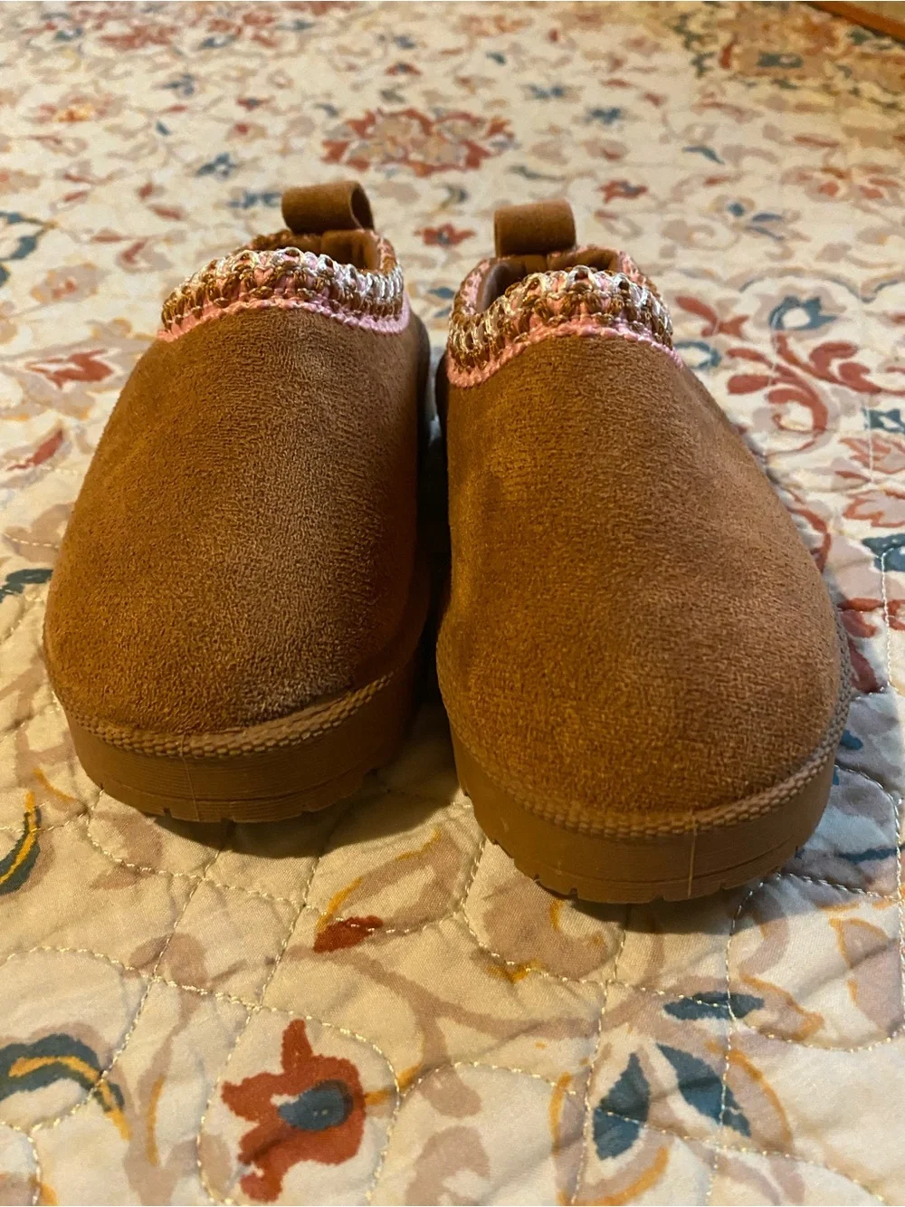 Olivia + Joy Kids Brown Slip-On Slippers with Pink Trim